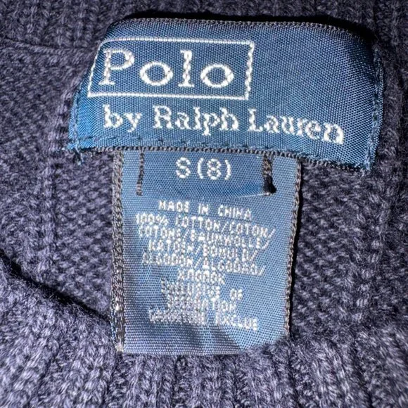 Boys Polo Ralph Lauren 100% Cotton Cable Knit Navy Blue Sweater Red Horse size 8 - Picture 6 of 8